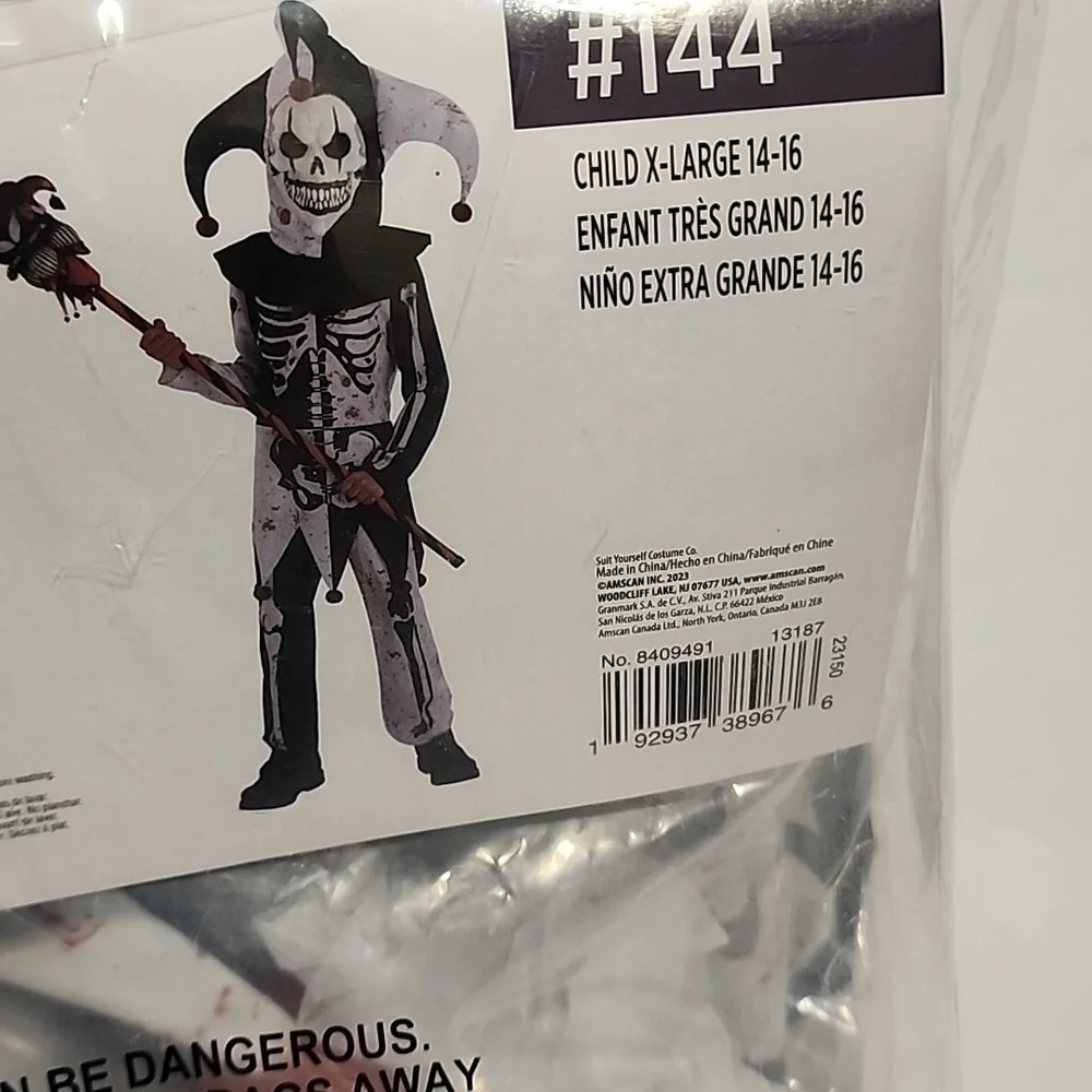 Black & White Jester Clown Costume - 1 Set Size XL 14-16